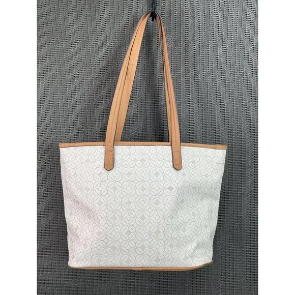 Rosetti Beige & Tan Tote Bag With Geometric Pattern & Matching Pouch - Picture 10 of 13